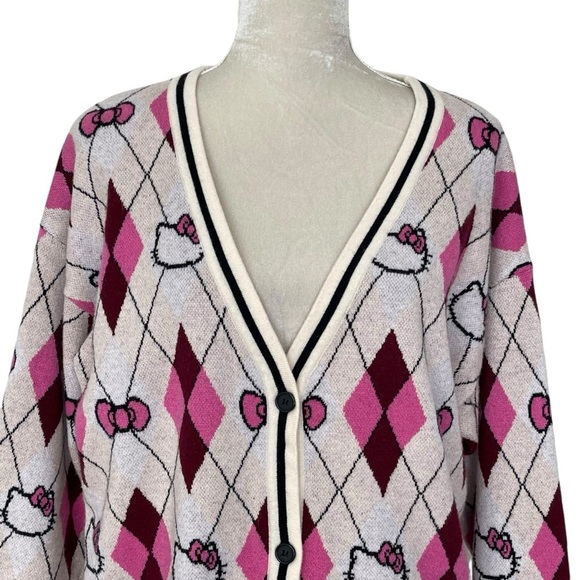 Hello Kitty & Friends X Forever 21 Argyle Cardigan Sweater Women’s Size M - Picture 4 of 9